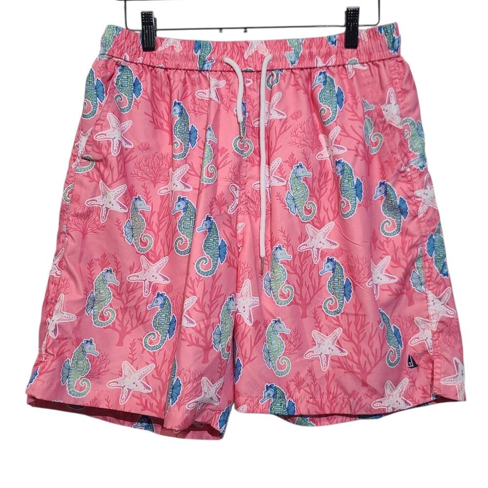 Ted Lapidus Pink Seahorse Swim Trunks Large Woven Label